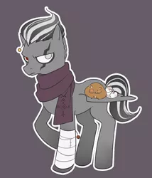 Size: 470x548 | Tagged: safe, artist:牛【仕事募集中】, derpibooru import, ponified, hamster, pony, bandage, clothes, danganronpa, danganronpa 2, empty eyes, gray background, gundham tanaka, looking at you, no catchlights, no pupils, pixiv, scar, scarf, simple background, solo