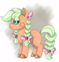 Size: 1220x1288 | Tagged: applejack, artist:sweetheart-arts, bow, crossover, derpibooru import, female, filly, hair bow, pokémon, safe, shiny pokémon, solo, tail bow