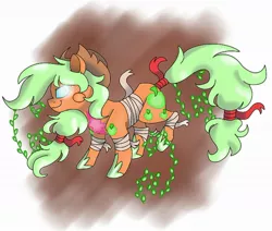 Size: 1222x1035 | Tagged: applejack, artist:sweetheart-arts, bandage, crossover, derpibooru import, hair tie, leaf, pokémon, safe, shiny pokémon, solo, tail wrap