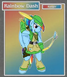 Size: 1688x1950 | Tagged: anthro, archer dash, arrow, artist:brownie-bytes, bow and arrow, bow (weapon), clothes, crossover, derpibooru import, final fantasy, knife, rainbow dash, ranger, safe, solo, weapon