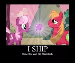 Size: 600x500 | Tagged: safe, artist:lyraalluse, derpibooru import, edit, edited screencap, screencap, big macintosh, cheerilee, earth pony, pony, hearts and hooves day (episode), caption, cheerimac, female, hearts and hooves day, image macro, male, meme, motivational poster, shipping, stallion, straight, text