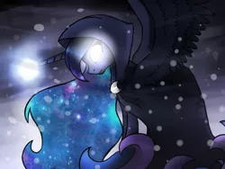 Size: 1600x1200 | Tagged: artist:lanastein, derpibooru import, ethereal mane, galaxy mane, glowing eyes, princess luna, safe, solo, spirit of hearth's warming yet to come