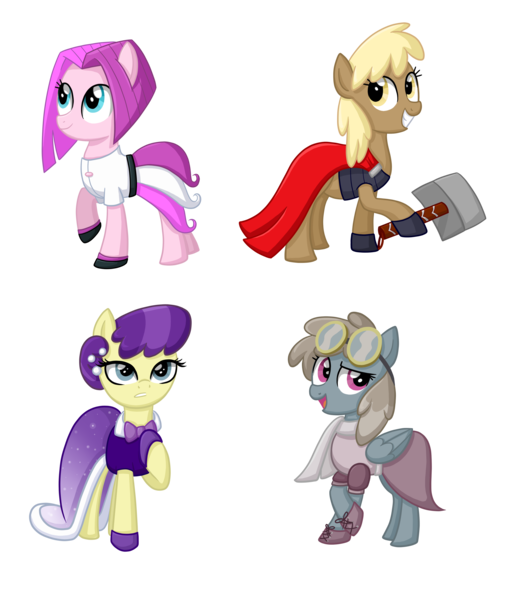 Size: 3300x3750 | Tagged: safe, artist:thecheeseburger, derpibooru import, dust devil, mjölna, symphony, vidala swoon, earth pony, pegasus, pony, background pony, clothes, crossover, dress, female, hammer, mare, mjölnir, simple background, smiling, thor, transparent background, war hammer, weapon