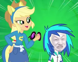 Size: 1356x1080 | Tagged: safe, derpibooru import, edit, edited screencap, screencap, applejack, vinyl scratch, equestria girls, equestria girls (movie), face, face swap, impossibru, meme, not salmon, photoshop, random, wat