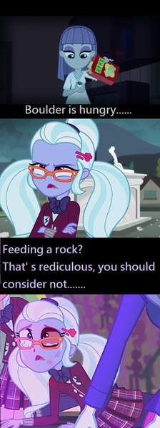 Size: 480x1284 | Tagged: semi-grimdark, derpibooru import, edit, boulder (pet), maud pie, sugarcoat, equestria girls, abuse, abuse edit, black eye, edgy, eqg abuse edits, female, grammar error, sugarbuse