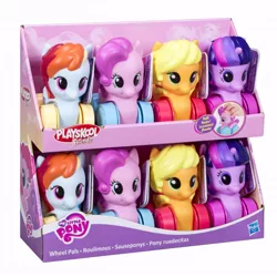 Size: 650x650 | Tagged: alicorn, applejack, derpibooru import, official, original species, pinkie pie, playskool, rainbow dash, safe, toy, twilight sparkle, twilight sparkle (alicorn), wheel pals, wheelpone