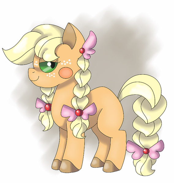 Size: 1220x1288 | Tagged: applejack, artist:sweetheart-arts, bow, crossover, derpibooru import, female, filly, hair bow, pokémon, safe, solo, tail bow