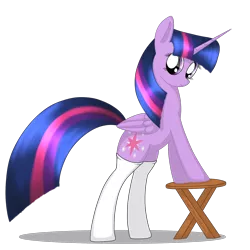 Size: 1750x1750 | Tagged: safe, artist:kraget, derpibooru import, twilight sparkle, twilight sparkle (alicorn), alicorn, pony, clothes, looking at you, solo, stockings, stool, sultry pose, thigh highs