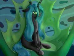 Size: 4000x3000 | Tagged: artist:ruanshi, changeling, changeling queen, chrysalis' throne, derpibooru import, female, queen chrysalis, safe, sitting, solo, throne, to where and back again