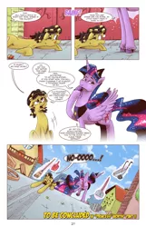 Size: 1253x1950 | Tagged: safe, artist:saturdaymorningproj, derpibooru import, twilight sparkle, twilight sparkle (alicorn), alicorn, pony, comic:a princess' worth, alternate universe, broom, comic, crouching, dragging, dustpan, image, jpeg, magic, shovel, tail, tail pull, telekinesis, tongue out, wheelbarrow