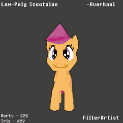 Size: 562x562 | Tagged: 3d, 60 fps, animated, artist:fillerartist, blender, cutie mark, derpibooru import, gif, low poly, render, safe, scootaloo, solo, the cmc's cutie marks