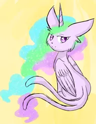 Size: 1024x1325 | Tagged: artist:celestialprism18, crossover, derpibooru import, espeon, fusion, looking back, pokémon, princess celestia, safe, sitting, solo