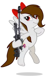 Size: 4500x7200 | Tagged: safe, artist:rsa.fim, derpibooru import, oc, oc:whisper hope, unofficial characters only, pegasus, pony, absurd resolution, bow, cutie mark, female, floating, gun, halo (series), halo:reach, hooves, mare, mexican, optical sight, ribbon, rifle, simple background, smiling, sniper, sniper rifle, solo, spread wings, srs-99, transparent background, unitárium, weapon, wings