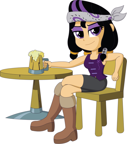 Size: 2643x3000 | Tagged: safe, artist:doctor-g, derpibooru import, idw, cutlass (pony), equestria girls, spoiler:comic, spoiler:comic13, cider, cutlass, equestria girls-ified, female, looking at you, pirate, simple background, solo, sword, transparent background, weapon