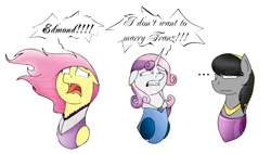 Size: 1150x654 | Tagged: ..., :|, artist:stuflox, clothes, derpibooru import, dress, floppy ears, fluttershy, frown, glare, haydée, octavia melody, open mouth, sad, safe, shycedes, sweetie belle, the count of monte cristo, the count of monte rainbow, unamused, valentine de villefort, wide eyes, yelling