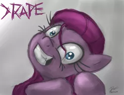 Size: 3300x2550 | Tagged: suggestive, artist:leadhooves, derpibooru import, pinkie pie, earth pony, pony, >rape, female, head tilt, looking at you, mare, pinkamena diane pie, shrunken pupils, smiling, solo