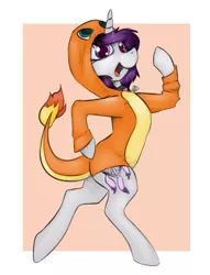Size: 1405x1837 | Tagged: safe, artist:marsminer, derpibooru import, oc, oc:wicked silly, unofficial characters only, charmander, pony, unicorn, bipedal, clothes, costume, pokémon, solo