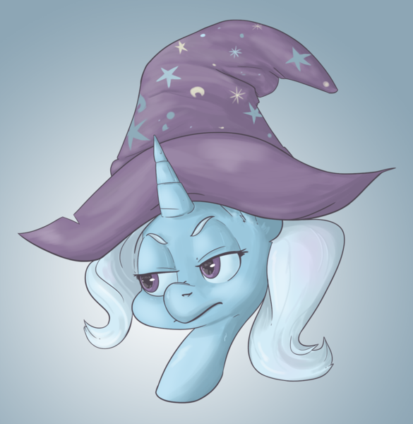 Size: 1150x1180 | Tagged: safe, artist:tentinythimbles, derpibooru import, trixie, pony, unicorn, bust, clothes, hat, portrait, solo, trixie's hat