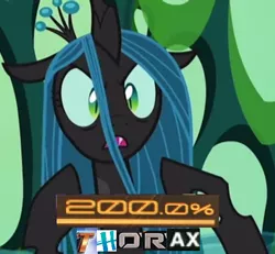 Size: 520x480 | Tagged: 200% mad, caption, changeling, changeling hive, changeling queen, cropped, derpibooru import, edit, edited screencap, editor:watermelon changeling, expand dong, exploitable meme, female, glare, image macro, implied thorax, meme, pointing, queen chrysalis, safe, screencap, solo, throne, to where and back again