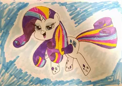 Size: 2000x1415 | Tagged: artist:iffoundreturntorarity, derpibooru import, rainbow power, rainbow power-ified, rarity, safe, solo, traditional art, twilight's kingdom