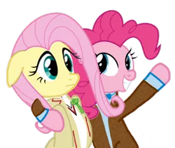 Size: 1262x1066 | Tagged: celery stalk (food), clothes, cosplay, costume, derpibooru import, doctor who, eleventh doctor, fifth doctor, fluttershy, matt smith, peter davison, pinkie pie, safe, x x everywhere