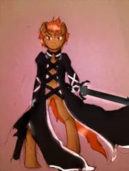 Size: 2448x3264 | Tagged: safe, artist:melodybell, derpibooru import, ponified, pony, bankai, bipedal, bleach (manga), kurosaki ichigo, solo, sword, weapon