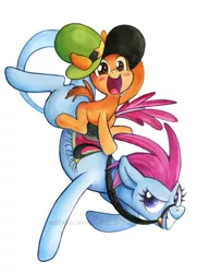 Size: 600x828 | Tagged: safe, artist:miszasta, derpibooru import, ponified, pony, blushing, bridle, grin, ponies riding ponies, riding, saddle, smiling, sylvia, tack, wander (wander over yonder), wander over yonder