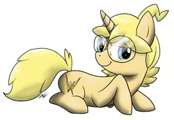 Size: 1126x776 | Tagged: safe, artist:wolftendragon, derpibooru import, ponified, pony, unicorn, clemont, glasses, pokémon, prone, solo