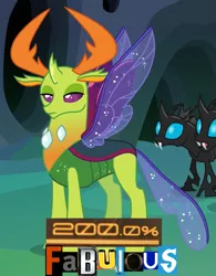 Size: 813x1041 | Tagged: 200% mad, caption, changedling, changeling, cropped, derpibooru import, edit, edited screencap, editor:watermelon changeling, expand dong, exploitable meme, fabulous, image macro, king thorax, king thorax the fabulous, meme, safe, screencap, solo focus, thorax, to where and back again, unamused