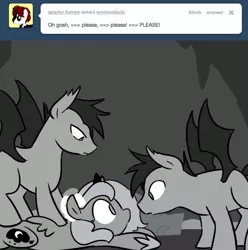 Size: 666x672 | Tagged: safe, artist:egophiliac, derpibooru import, princess luna, oc, oc:frolicsome meadowlark, oc:sunshine smiles (egophiliac), bat pony, pony, moonstuck, cartographer's cap, female, filly, grayscale, hat, misleading thumbnail, monochrome, moonflower, woona, younger