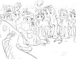 Size: 1925x1488 | Tagged: :<, amputee, artist:silfoe, bowing, derpibooru import, eyes closed, facial hair, fluffy, frown, glare, goatee, grayscale, hat, humility, levitation, magic, monochrome, oc, pointing, pony hat, princess celestia, prosthetic limb, prosthetics, protest, safe, spread wings, surprised, telekinesis, underhoof, veterans, veterans day, wide eyes, wings