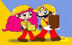 Size: 400x249 | Tagged: safe, artist:mariopie29, derpibooru import, pinkie pie, equestria girls, ? block, block, crossover, crossover shipping, female, human coloration, male, mario, mariopie, shipping, straight, super mario bros., super mario maker