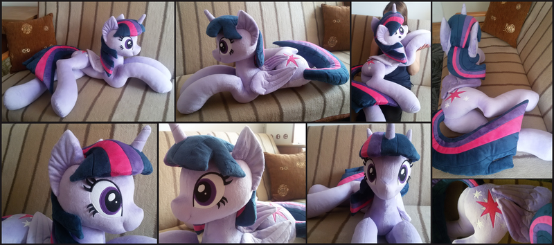 Size: 2968x1314 | Tagged: safe, artist:rosamariposacrafts, derpibooru import, twilight sparkle, twilight sparkle (alicorn), alicorn, pony, irl, life size, photo, plushie, prone, solo