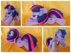 Size: 1024x768 | Tagged: safe, artist:equinepalette, derpibooru import, twilight sparkle, twilight sparkle (alicorn), alicorn, pony, beanie (plushie), hand, irl, lidded eyes, photo, plushie, prone, solo, tongue out