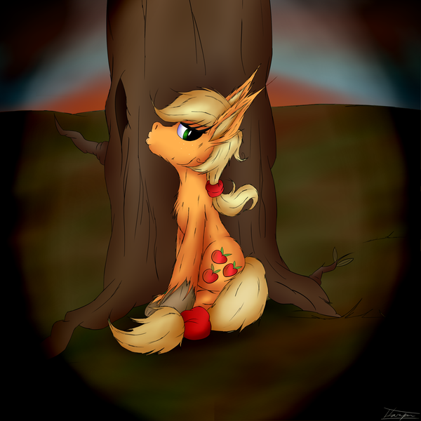 Size: 3000x3000 | Tagged: applejack, artist:sternguardharper, derpibooru import, original species, safe, solo, species swap, timberjack, timber pony, timber wolf, timber wolfified, tree, twilight (astronomy)