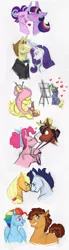 Size: 600x2165 | Tagged: safe, artist:vindhov, derpibooru import, applejack, donut joe, fluttershy, pinkie pie, ponet, quibble pants, rainbow dash, rarity, soarin', starlight glimmer, trouble shoes, twilight sparkle, twilight sparkle (alicorn), alicorn, pony, rabbit, alternate hairstyle, animal, blushing, canvas, easel, eyes closed, female, floppy ears, glowing horn, hat, heart, heart eyes, horn, kissing, lesbian, levitation, lidded eyes, looking at each other, looking back, magic, male, mane six, open mouth, paintbrush, painting, ponetshy, prone, quibbledash, rainbow power, rarijoe, shipping, sitting, smiling, soarinjack, straight, telekinesis, trouble pie, twistarlight, wingding eyes