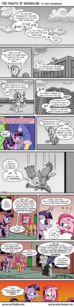 Size: 1024x4206 | Tagged: semi-grimdark, artist:pony-berserker, derpibooru import, pinkie pie, twilight sparkle, twilight sparkle (alicorn), oc, oc:shoppin' hauler, alicorn, pony, art shift, arthur schopenhauer, attempted suicide, bullet, circling stars, clothes, coat, comic, crossing the line twice, dizzy, fridge horror, gun, hollywood undead, i can't believe it's not idw, immortality blues, implied death, magic, manehattan, messy mane, nihilism, pinkamena diane pie, punch, shotgun, song reference, speech bubble, suicide, telekinesis, the implications are horrible, weapon