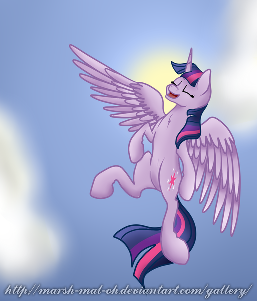 Size: 1335x1561 | Tagged: safe, artist:marsh-mal-oh, derpibooru import, twilight sparkle, twilight sparkle (alicorn), alicorn, pony, flying, sky, solo