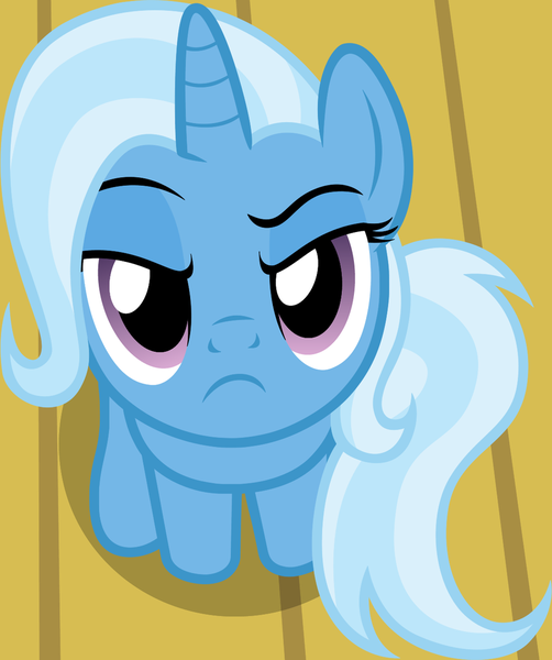 Size: 856x1024 | Tagged: safe, artist:badumsquish, derpibooru import, edit, part of a set, trixie, pony, unicorn, badumsquish's kitties, cute, diatrixes, female, frown, inverted mouth, lidded eyes, looking at you, raised eyebrow, sitting, solo, trixie is not amused, unamused