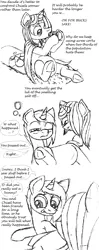 Size: 1056x2656 | Tagged: artist:adlaz, bottle, comic:snowy's adventure, cyoa, derpibooru import, oc, oc:chisel, oc:snowy, safe, underhoof, unofficial characters only