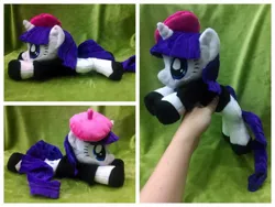 Size: 1600x1200 | Tagged: artist:equinepalette, beanie (plushie), beatnik rarity, beret, clothes, derpibooru import, hand, hat, irl, photo, plushie, prone, rarity, safe, shoes, solo, sweater, sweet and elite