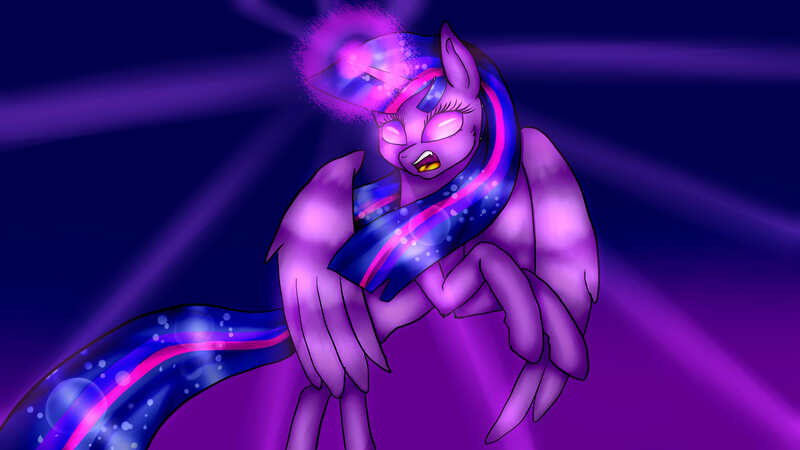 Size: 2560x1440 | Tagged: safe, artist:crazysurprise, derpibooru import, twilight sparkle, twilight sparkle (alicorn), alicorn, pony, glowing eyes, magic, solo