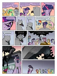 Size: 900x1200 | Tagged: applejack, artist:arofatamahn, comic, comic:the night the magic died, derpibooru import, fluttershy, mane six, oc, oc:garret (arofatamahn), oc:gralo, pinkie pie, rainbow dash, rarity, safe, twilight sparkle