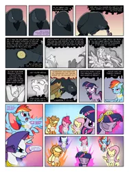 Size: 900x1200 | Tagged: applejack, artist:arofatamahn, comic, comic:the night the magic died, derpibooru import, fluttershy, mane six, oc, oc:garret (arofatamahn), oc:gralo, oc:nahmat, pinkie pie, princess celestia, rainbow dash, rarity, safe, twilight sparkle