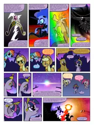 Size: 900x1200 | Tagged: applejack, artist:arofatamahn, comic, comic:the night the magic died, derpibooru import, discord, element of generosity, element of honesty, element of kindness, element of laughter, element of loyalty, element of magic, elements of harmony, fluttershy, nightmare moon, oc, oc:garret (arofatamahn), oc:gralo, pinkie pie, rainbow dash, safe, twilight sparkle