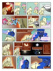 Size: 900x1200 | Tagged: artist:arofatamahn, comic, comic:the night the magic died, derpibooru import, fluttershy, oc, oc:garret (arofatamahn), oc:nahmat, pinkie pie, princess celestia, princess luna, rainbow dash, safe