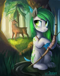 Size: 1500x1900 | Tagged: arrow, artist:jedayskayvoker, bow and arrow, bow (weapon), deer, derpibooru import, forest, hunting, oc, safe, unofficial characters only, weapon