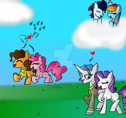 Size: 1024x960 | Tagged: safe, artist:rai2n, derpibooru import, cheese sandwich, fancypants, pinkie pie, rainbow dash, rarity, soarin', pony, cheesepie, female, male, raripants, shipping, soarindash, straight, watermark