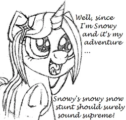 Size: 625x592 | Tagged: alliteration, artist:adlaz, comic:snowy's adventure, cyoa, derpibooru import, oc, oc:snowy, open mouth, safe, solo, underhoof, unofficial characters only