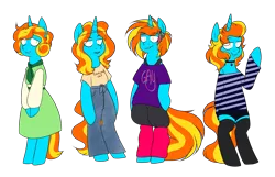 Size: 4521x2913 | Tagged: safe, artist:caballerial, derpibooru import, oc, oc:kumquat, unofficial characters only, pony, unicorn, '90s, 60s, 70s, 80s, choker, clothes, hairstyle, leg warmers, simple background, socks, standing, teeth, transparent background